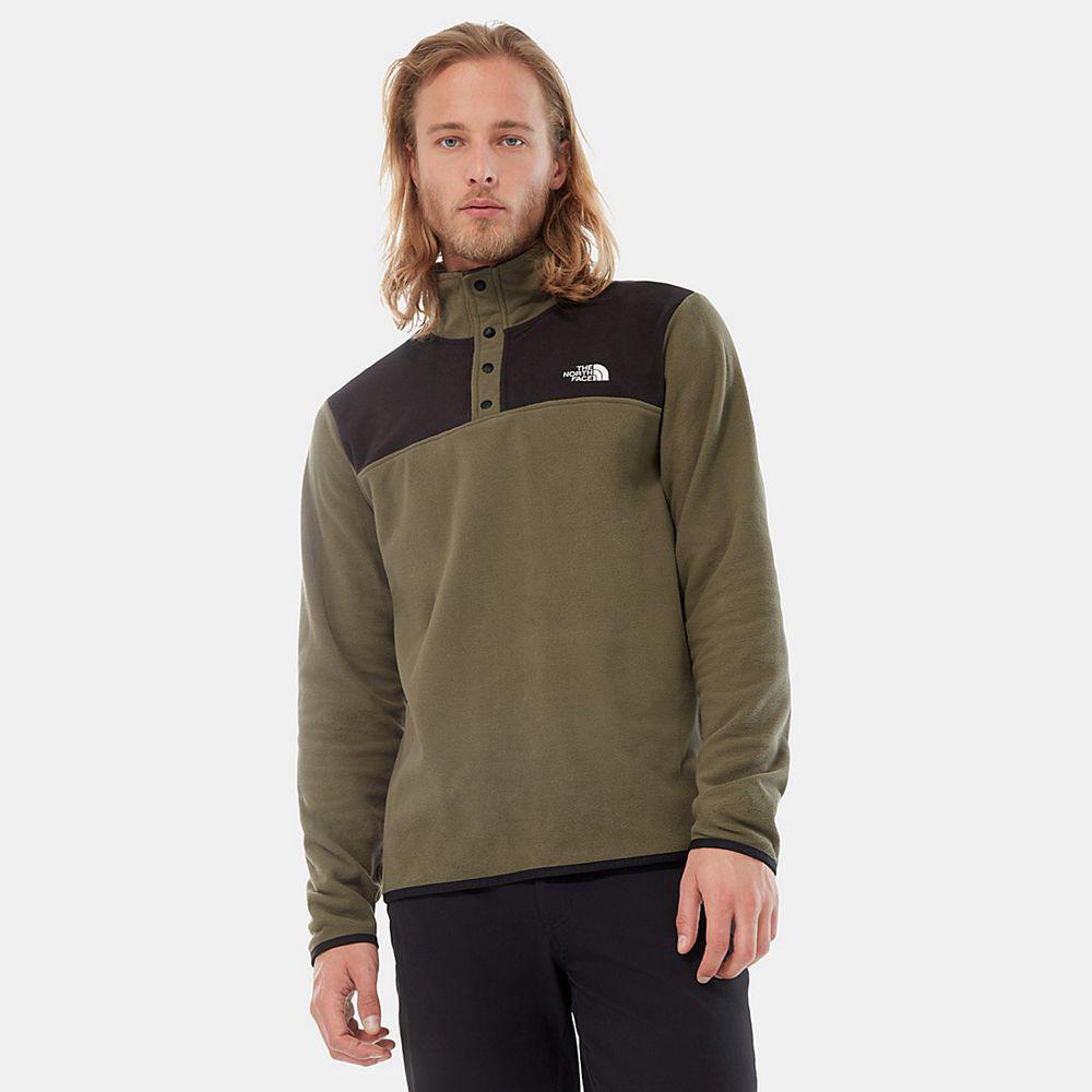The North Face Tka Glacier Snap-Neck Ανδρικα Πουλόβερ Fleece - Πρασινο / Μαυρα (OWVD75042)